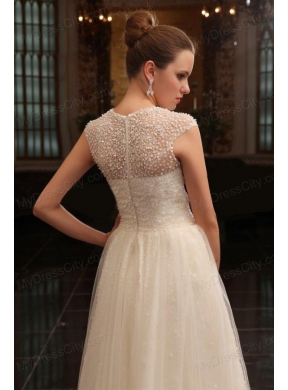 Column Halter Beading Brush Train Organza Wedding Dress