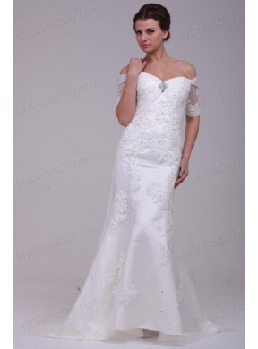 Column Off The Shoulder Brush Train Taffeta Wedding Dress