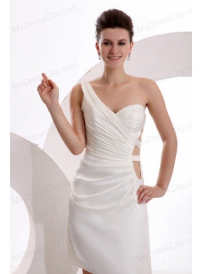 Column One Shoulder Ruching Mini-length Wedding Dress