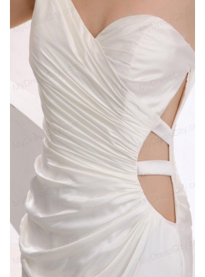 Column One Shoulder Ruching Mini-length Wedding Dress