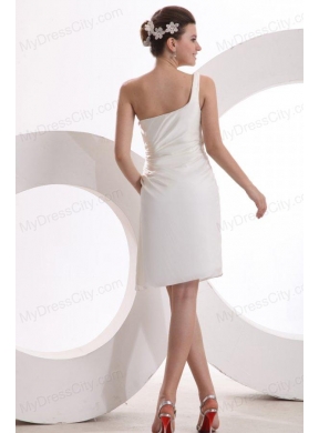 Column One Shoulder Ruching Mini-length Wedding Dress