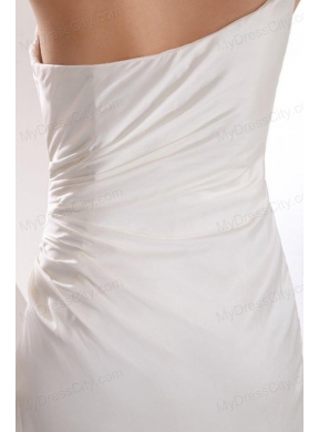 Column One Shoulder Ruching Mini-length Wedding Dress