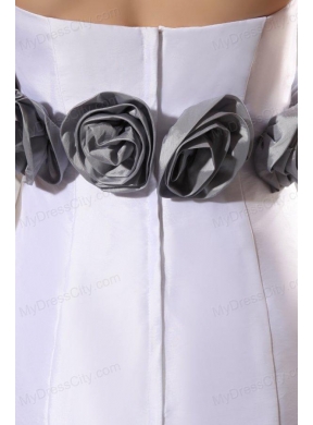 Column Strapless Floor-length Wedding Dress with Gray Hand Made Flowers