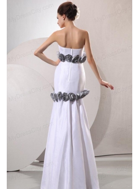 Column Strapless Floor-length Wedding Dress with Gray Hand Made Flowers