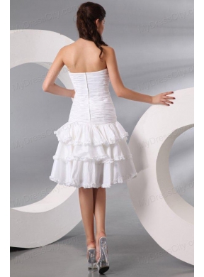 Column Strapless Knee-length Wedding Dress with Bowknot and Ruche