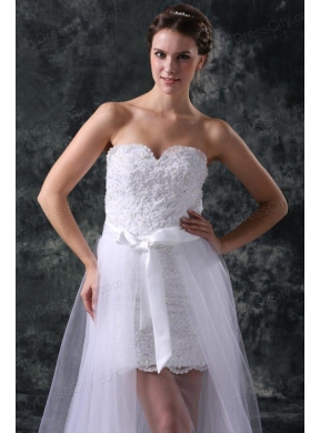 Column Sweetheart Appliques Tulle Detachable Skirt Wedding Dress