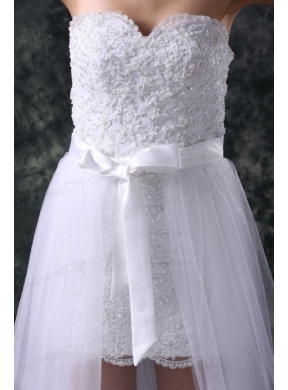 Column Sweetheart Appliques Tulle Detachable Skirt Wedding Dress