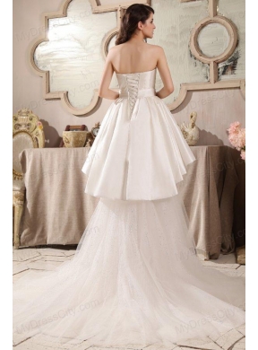 Cute A-Line Strapless Beading Tulle Wedding Dress with Court Train