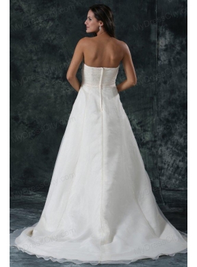 Elegant A-Line Ruching Organza Wedding Dress with Court Train