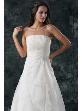 Elegant A-Line Ruching Organza Wedding Dress with Court Train