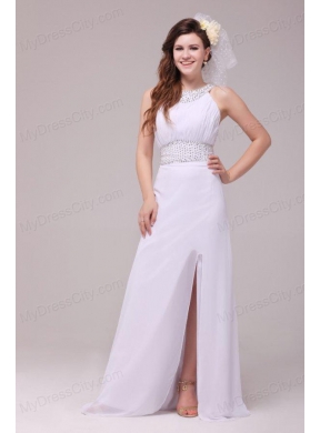 Empire Scoop High Slit Beading Ruching Floor-length Wedding Dress