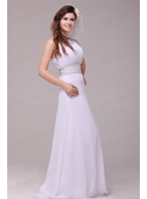 Empire Scoop High Slit Beading Ruching Floor-length Wedding Dress