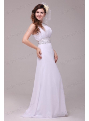 Empire Scoop High Slit Beading Ruching Floor-length Wedding Dress