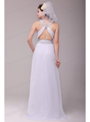 Empire Scoop High Slit Beading Ruching Floor-length Wedding Dress