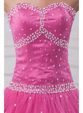 Hot Pink Sweetheart Beaded Decorate Tulle Quinceanera Dress