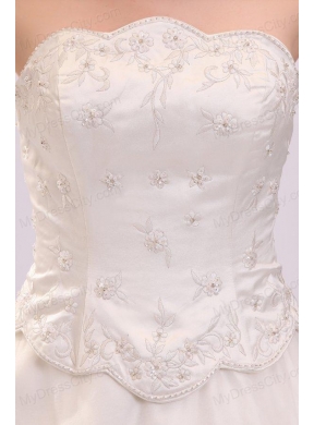 Luxurious Strapless A-line Embroidery Chapel Train Wedding Dress