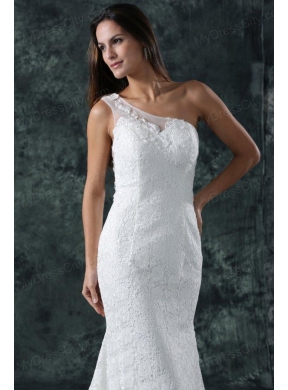 Mermaid Embroidery One Shoulder Lace Sweep Train Wedding Dress