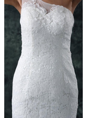 Mermaid Embroidery One Shoulder Lace Sweep Train Wedding Dress