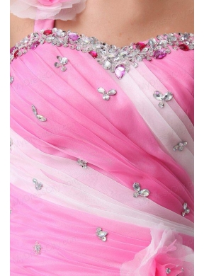 Pink One Shoulder Beading Quinceanera Dress with Ruffles Layered