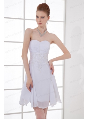 Simple Empire Sweetheart Mini-length Chiffon Wedding Dress with Ruching and Appliques