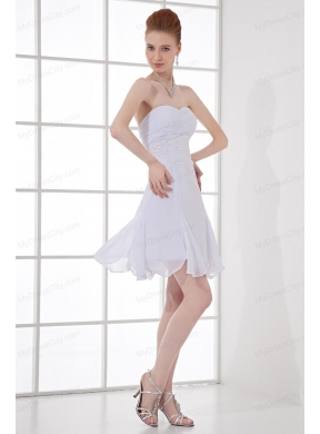 Simple Empire Sweetheart Mini-length Chiffon Wedding Dress with Ruching and Appliques