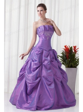 Strapless Appliques and Pick-ups Taffeta Lilac Quinceanera Dress