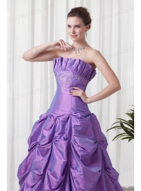 Strapless Appliques and Pick-ups Taffeta Lilac Quinceanera Dress