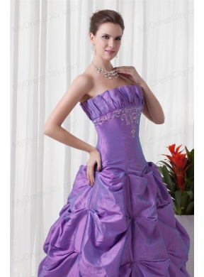 Strapless Appliques and Pick-ups Taffeta Lilac Quinceanera Dress