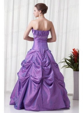 Strapless Appliques and Pick-ups Taffeta Lilac Quinceanera Dress