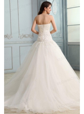 Strapless Appliques Decorate Bodice Sweep Train Wedding Dress