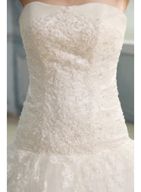 Strapless Appliques Decorate Bodice Sweep Train Wedding Dress