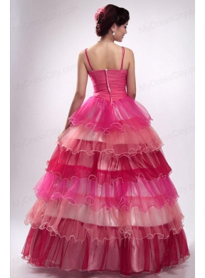 Straps Beading and Ruffles Layered Quinceanera Dress in Pink