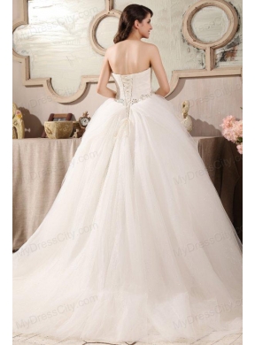 Sweetheart Ball Gown Beaded Decorate Waist Tulle Wedding Dress