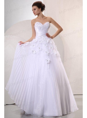 Sweetheart Ball Gown Hand Made Flowers and Pleats Wedding Dress