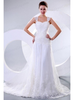 Wide Straps Empire Appliques Decorate Court Train Wedding Dress