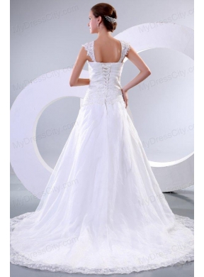 Wide Straps Empire Appliques Decorate Court Train Wedding Dress