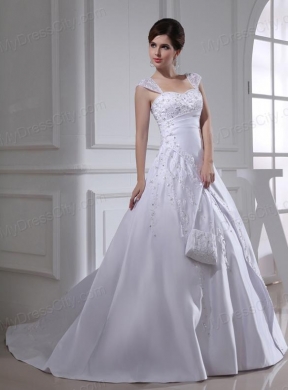 2014 Discount A-line Square Beading and Appliques Wedding Dress