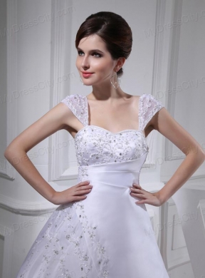 2014 Discount A-line Square Beading and Appliques Wedding Dress