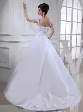 2014 Discount A-line Square Beading and Appliques Wedding Dress