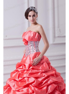 2014 Watermelon Ball Gown Strapless Beading Quinceanera Dress with Side Zipper