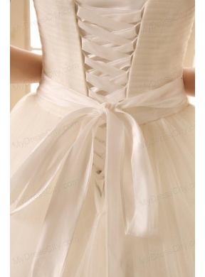 A-line Ivory Halter Top Appliques Floor-length Organza Wedding Dress