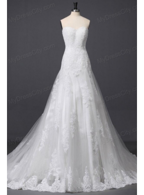 A-Line Sweetheart Appliques and Lace Wedding Dress with Court Train