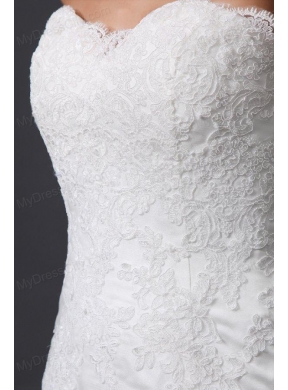 A-Line Sweetheart Appliques and Lace Wedding Dress with Court Train