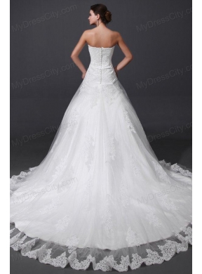 A-Line Sweetheart Appliques and Lace Wedding Dress with Court Train