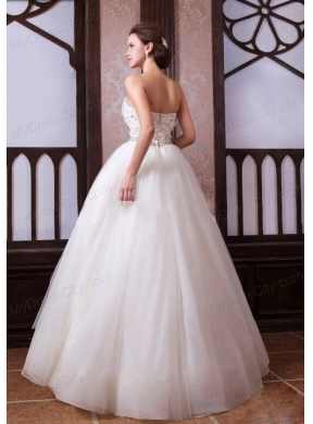 A-Line Sweetheart Floor-length Beading Tulle Wedding Dress