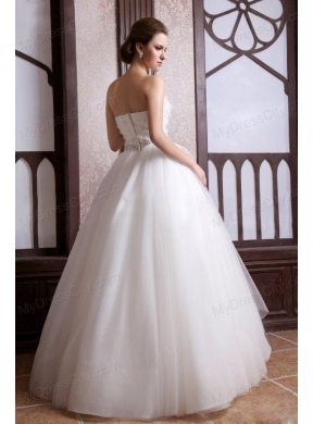 A-Line Sweetheart Floor-length Beading Tulle Wedding Dress