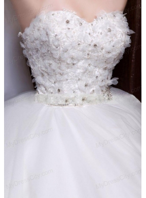 A-Line Sweetheart Floor-length Beading Tulle Wedding Dress