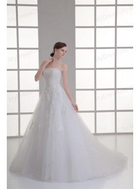 A-line Sweetheart Sweep Train Wedding Dress with Sequins