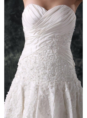 A-Line Sweetheart Taffeta Appliques Court Train Lace Up Wedding Dress