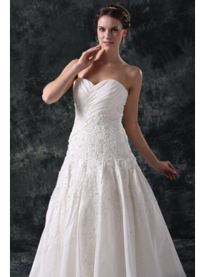 A-Line Sweetheart Taffeta Appliques Court Train Lace Up Wedding Dress